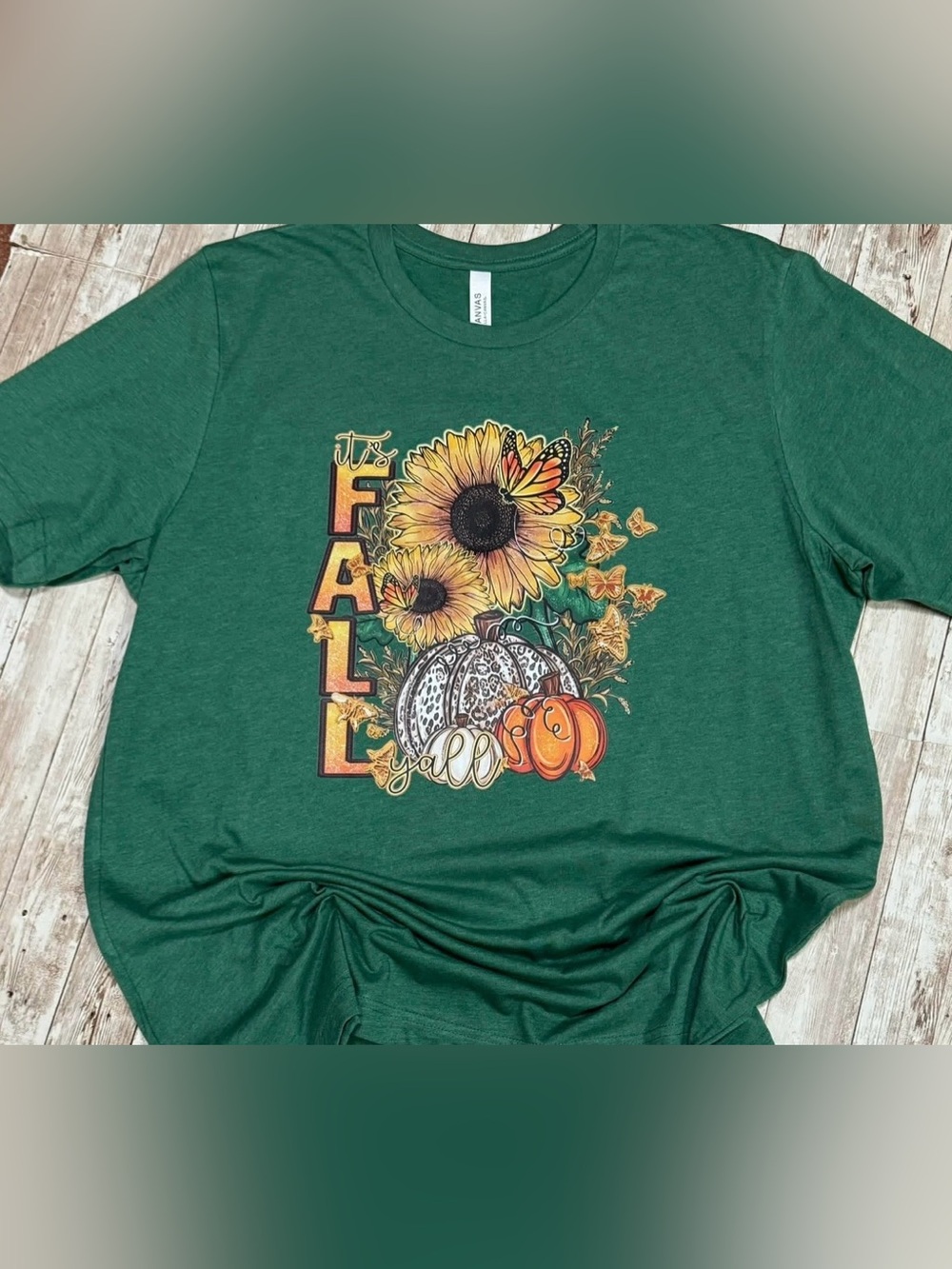 Green Shirt with Sunflower, Pumpkin & Butterfly It’s FALL Y’all XL